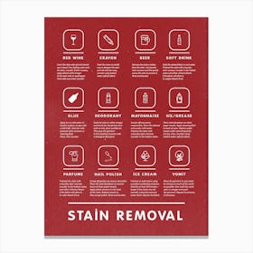 Mid Century Modern Style Stain Removal Instruction Laundry Red   Canvas Print