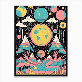 Colourful Planets And Trees Illustration Canvas Print