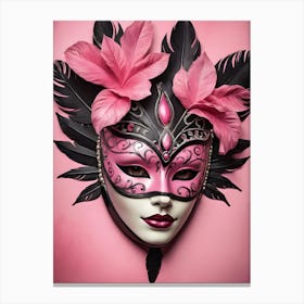 A Woman In A Carnival Mask, Pink And Black (15) Canvas Print