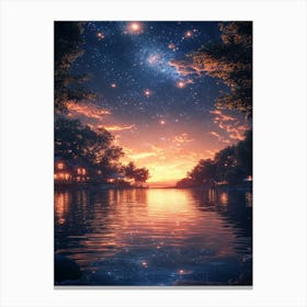 Night Sky Over Lake 23 Canvas Print