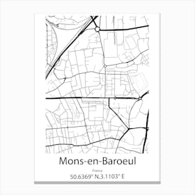 Mons En Baroeul,France Minimalist Map Canvas Print