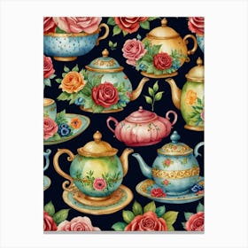 Teapots And Roses Canvas Print