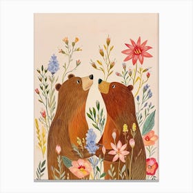 Folksy Floral Animal Drawing Bear 6 Canvas Print