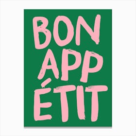 BON APPETIT GREEN & PINK PRINT Canvas Print