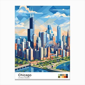 Chicago, Usa, Geometric Illustration 2 Poster Canvas Print