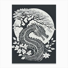 A Dragon Coiled Around A Cherry Tree Ukiyo-E Style Canvas Print