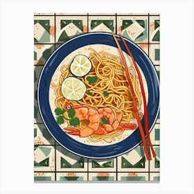 Seafood Pad Thai On A Tiled Background 1 Canvas Print