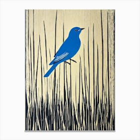 Bluebird Linocut Bird Canvas Print