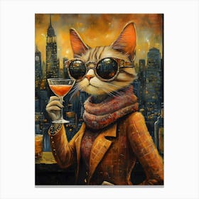 City Cat At Rooftop Bar 6 Canvas Print