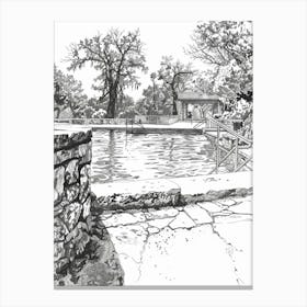 Barton Springs Pool Austin Texas Black And White Drawing 4 Canvas Print