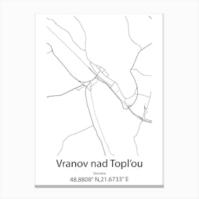 Vranov Nad Topl Ou,Slovakia Minimalist Map Canvas Print