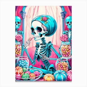 Cute Skeleton Candy Halloween Painting (24) Canvas Print