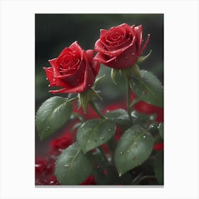 Red Roses At Rainy With Water Droplets Vertical Composition 79 Canvas Print