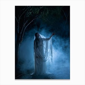 Ghostly Figure Mid Scream Behind A Semi Transparent Veil Ethereal Hands Reaching Out From The Mis 2 1 Canvas Print