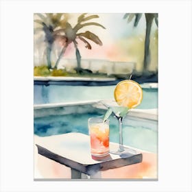 Drink By the Pool Abstract Watercolor Canvas Print