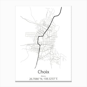 Choix,Mexico Minimalist Map Canvas Print