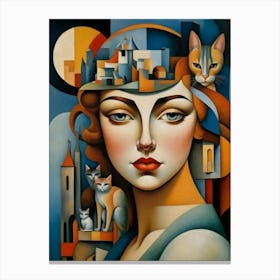 Woman With Cats Canvas Print