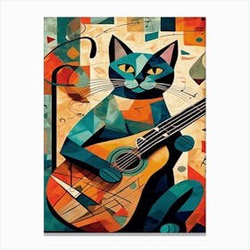 Blue Cat Playing Guitar Inspired by Picasso Canvas Print