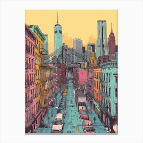 Lower East Side New York Colourful Silkscreen Illustration 1 Canvas Print