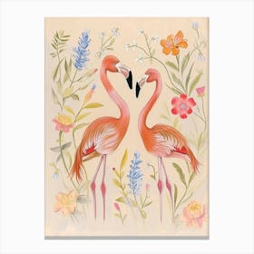 Folksy Floral Animal Drawing Flamingo 3 Canvas Print