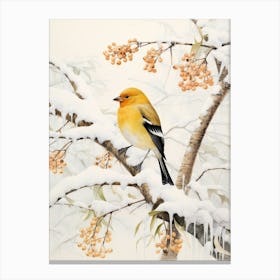 Winter Bird Painting American Goldfinch 3 Canvas Print