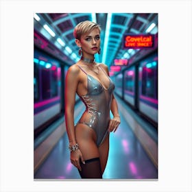 Neon Girl In A Bodysuit Canvas Print