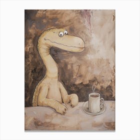 Dinosaur Drinking Coffee Muted Pastels 2 Canvas Print
