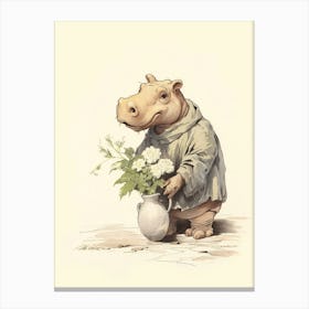 Storybook Animal Watercolour Hippopotamus 3 Canvas Print