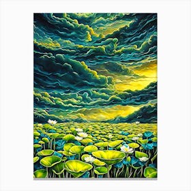 Water Lilies, clouds and sky Canvas Print