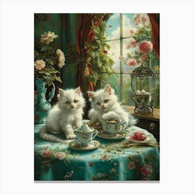 Kittens At Aftertoon Tea Rococo Inspired 4 Canvas Print