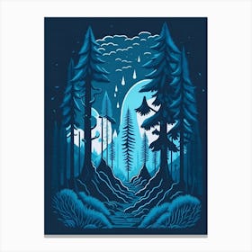 A Fantasy Forest At Night In Blue Theme 52 Canvas Print