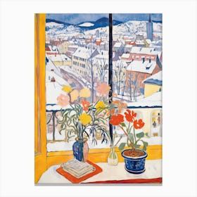 The Windowsill Of Innsbruck   Austria Snow Inspired By Matisse 1 Canvas Print