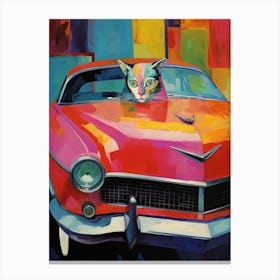 Cadillac El Dorado Vintage Car With A Cat, Matisse Style Painting 3 Canvas Print