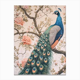 Pastel Vintage Sepia Peacock In A Tree 1 Canvas Print