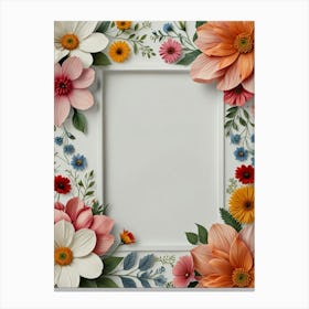 Frame With Flowers On White Background 1 Canvas Print