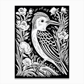 B&W Bird Linocut Hoopoe 2 Canvas Print