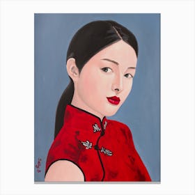 Chinese Lady With Red Cheongsam Canvas Print
