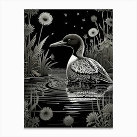 Bird Linocut Common Loon Art 1 Canvas Print