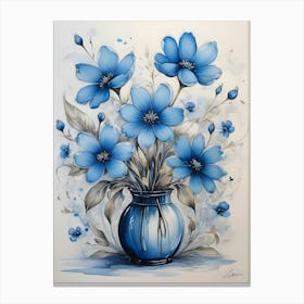 Blue Flowers In A Vase Canvas Print