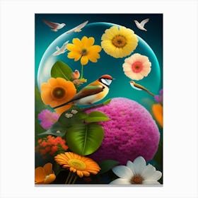Flowers And Birds Canvas Print