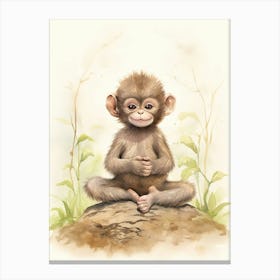 Monkey Painting Practicing Yoga Watercolour 2 Canvas Print