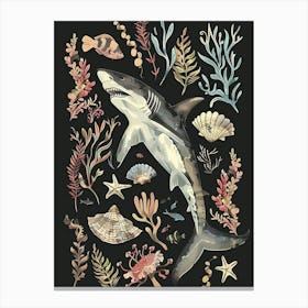 Wobbegong Shark Seascape Black Background Illustration 3 Canvas Print