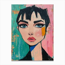 Striking Harsh Painting Of A Woman With Short Hair Canvas Print