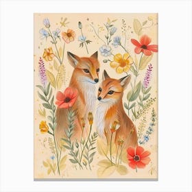 Folksy Floral Animal Drawing Fox 6 Canvas Print