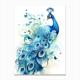 Peacock Watercolor Painting Canvas Print