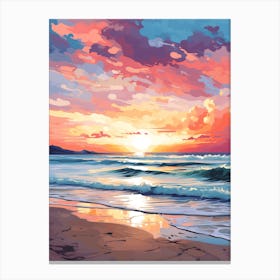 Four Mile Beach Australia At Sunset, Vibrant Painting 3 Canvas Print