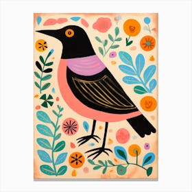 Pink Scandi Blackbird 3 Canvas Print