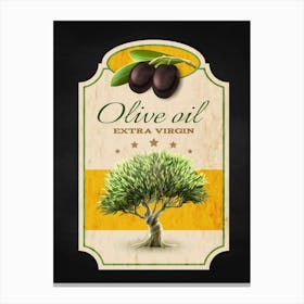 Olive Oil Label Vector - olives poster, kitchen wall art Canvas Print