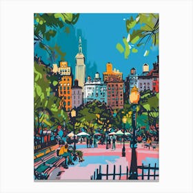 Washington Square Park New York Colourful Silkscreen Illustration 3 Canvas Print