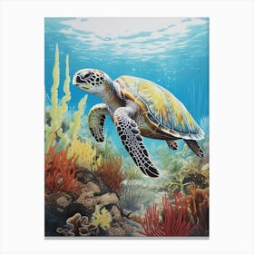 Sea Turtle In The Ocean Blue Aqua 4 Canvas Print
